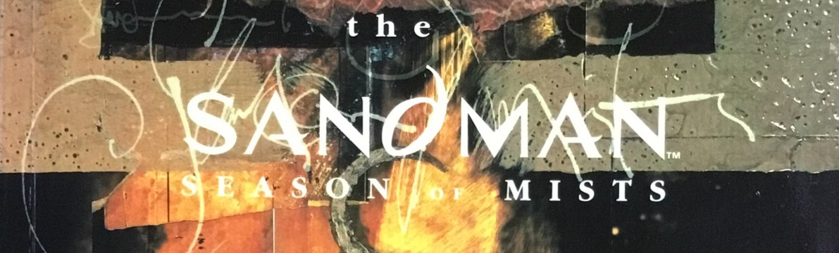 The top portion of the first cover for The Sandman: Season of Mists. Art by Dave McKean