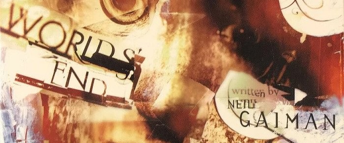 A portion of the cover for the first soft cover edition The Sandman: Worlds' End. Art by Dave McKean